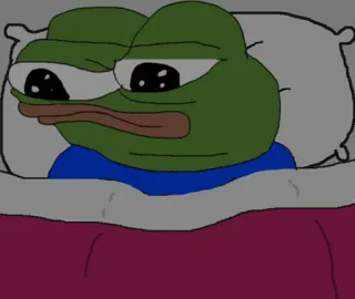 😴 1c922ad1 Pepe Pepe, żaba, smutny, mem, łóżko, nieszczęśliwy telegram sticker