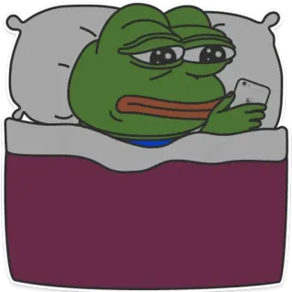 🛌 6c769dda Pepe the Frog Pepe, żaba, mem, smutny, telefon, łóżko, internet telegram sticker