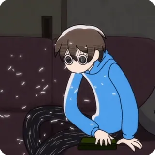 🌟 e3d6ee27 anime, cartoon, sitting, couch, blue hoodie telegram sticker