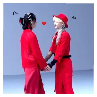 ❤️ e65e11a7 You Me cặp đôi, tình yêu, đỏ, tình cảm, nắm tay, dễ thương whatsapp sticker