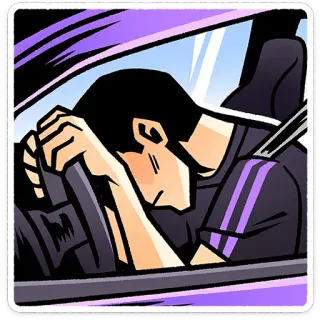 ⭐ 74b5021f voiture, conduite, fatigué, épuisé, sommeil, homme, transport telegram sticker