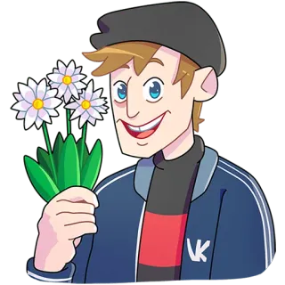 💐 06337829 мультфильм, мужчина, цветы, персонаж, стикер, портрет whatsapp sticker