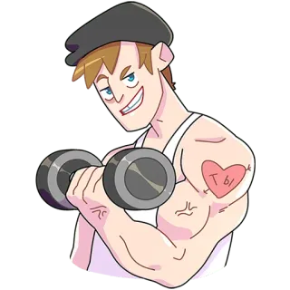 💪 2cc0b5cf ТЫ Мультфильм, Мужчина, Мускулы, Гантель, Тату, Сильный, Фитнес whatsapp sticker