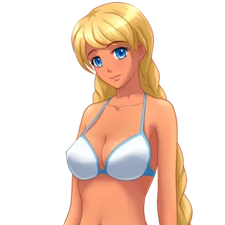 🙂 1e29225f mujer, bikini, dibujos animados, personaje, rubia, anime, sexy telegram sticker