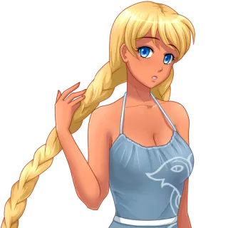 😲 3111ca01 Anime, Chica, Rubia, Ojos azules, Trenza, Delantal telegram sticker