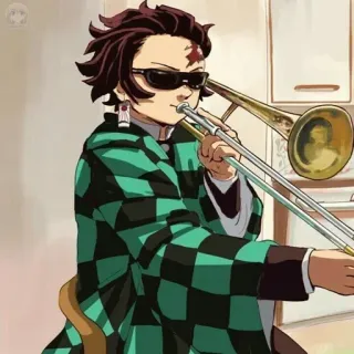 🧬 79254475 Tanjiro Kamado Demon Slayer Anime, Demon Slayer, Tanjiro, Trombon, Kacamata hitam telegram sticker