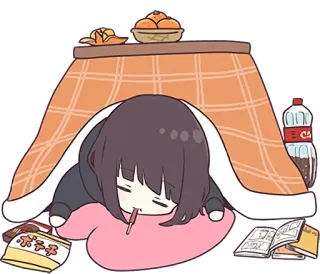 😴 31436384 Anime, Dziewczyna, Kotatsu, Śpiąca, Chill, Leniwy, Przytulny telegram sticker