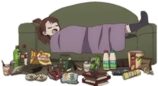 😴 8652fc71 Kanapa, Przekąska, Anime, Leniwy, Jedzenie, Zmęczony telegram sticker