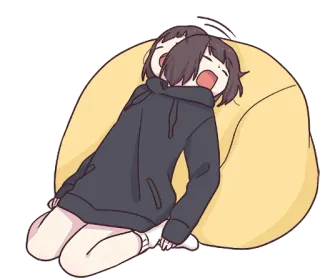 😴 cc8c6665 dziewczyna anime, śpiąca, zmęczona, bluza z kapturem, słodka, relaksująca telegram sticker