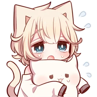 😢 394fff81 cat, anime, kawaii, cute, sweat drops, chibi, illustration telegram sticker