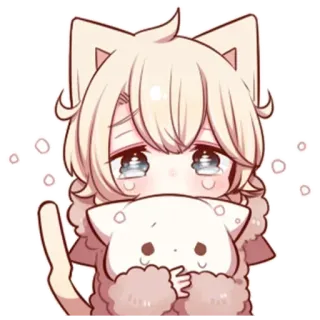 🌟 32c0b766 애니메이션, 고양이 소녀, 카와이, 귀여운, 슬픈, 우는 telegram sticker