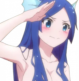 👋 135152ea 애니메이션, 만화, 소녀, 캐릭터, 파란 머리, 경례 telegram sticker