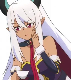 🗣 5751f2ae 애니메이션, 악마, 흰 머리, 엘프 귀, 여성, 캐릭터 telegram sticker