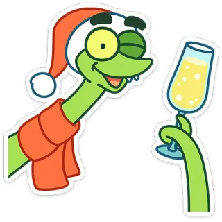 🥂 5b11cced kartun, natal, santa, liburan, ular, sampanye, bersulang, perayaan telegram sticker