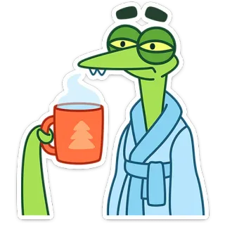 ☕️ 6f3163e1 ular, kartun, mengantuk, kopi, mug, jubah mandi telegram sticker