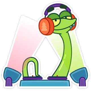 🎧 e7fc41e3 stiker, ular, dj, musik, headphone, kartun, hijau telegram sticker