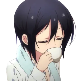 ☕ be8236a4 动漫, 女孩, 喝, 咖啡, 茶, 浴袍 telegram sticker
