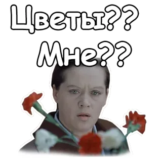 🌷 ed1f3c2e Цветы?? Мне?? kwiaty, niespodzianka, pytanie, rosyjski, osoba, goździki telegram sticker