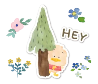 🧁 0bbe8681 HEY 鸭子, 树, 花, 可爱, 卡通, 问候 whatsapp sticker