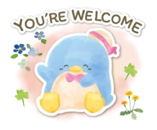 🧁 30d20b4d YOU'RE WELCOME 企鹅, 可爱, 友善, 卡通, 不客气, 问候, 动物, 插画 whatsapp sticker