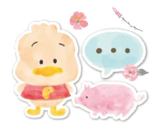 🧁 4f51dd54 鸭子, 猪, 动物, 水彩, 可爱, 卡通 whatsapp sticker