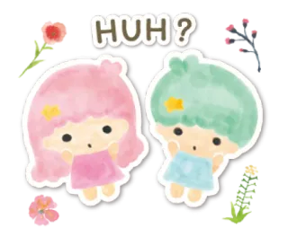 🧁 549b7591 HUH? 卡通, 可爱, 问题, 双子星, 三丽鸥, 粉彩 whatsapp sticker