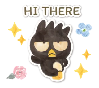 🧁 5baed039 Badtz-Maru HI THERE 企鹅, 卡通, 问候, 可爱, 动物, 花, 角色 whatsapp sticker