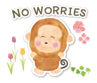 🧁 c1214299 NO WORRIES 猴子, 可爱, 花, 卡通, 动物, 快乐的 whatsapp sticker