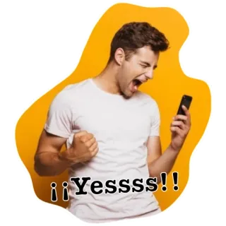 ⚪️ 0521407d ¡¡Yessss!! succès, gagnant, célébration, excité, positif, joyeux, victoire, homme whatsapp sticker