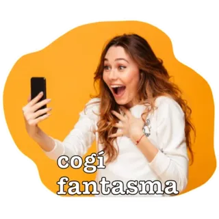 ⚪️ 5cd7931a cogí fantasma personne, selfie, téléphone, joyeux, fantôme, pris, espagnol whatsapp sticker