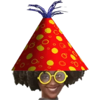 😁 248a40d0 aniversário, chapéu de festa, celebração, óculos, mulher, diversão whatsapp sticker