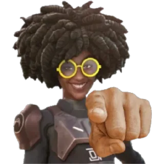 😁 e5b72636 mulher, apontando, óculos amarelos, afro, personagem whatsapp sticker