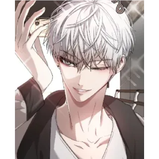 😁 74854961 Anime, Anime boy, Tóc trắng, Nháy mắt, Bông tai telegram sticker