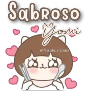 😁 349a1d67 Sabroso
Yumi słodki, kawaii, jedzenie, kot, serca, smaczny, pyszne whatsapp sticker