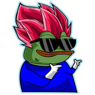 😁 2bd2af69 Pepe the Frog пепе, лягушка, мем, солнцезащитные очки, указывает, аниме волосы whatsapp sticker