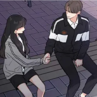 😁 d1302b06 koppel, cartoon, hand in hand, anime, romantiek telegram sticker