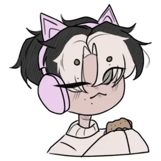 ⚪️ 3d1685ed desenho animado, orelhas de gato, fones de ouvido, lanche, anime, arte digital telegram sticker