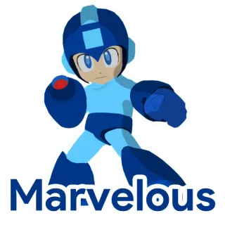 😎 0725617e Mega Man Marvelous เมก้าแมน, วิดีโอเกม, ตัวละคร, สีน้ำเงิน, หุ่นยนต์ telegram sticker