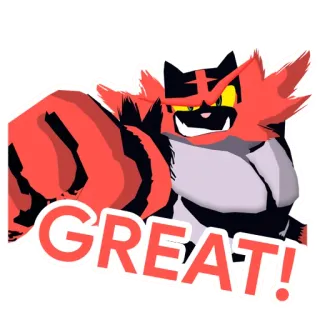 😁 e67b62c7 Incineroar GREAT! โปเกมอน, อินเนอร์, เยี่ยม, วิดีโอเกม, อนิเมะ, สีแดง, สีดำ, การ์ตูน telegram sticker