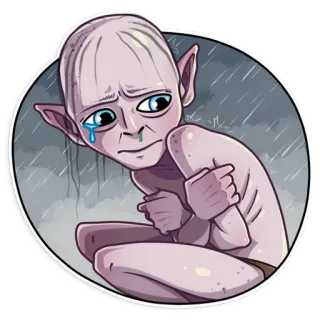 😢 3063c04c Gollum Lord of the Rings gollum, sedih, hujan, menangis, film telegram sticker