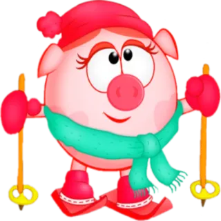 🎿 ec30173f świnia, zima, narciarstwo, kreskówka, słodki telegram sticker