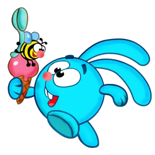 🍦 94313636 Krosh Smeshariki Krosh, Smeshariki, kelinci, kartun, es krim, lebah telegram sticker