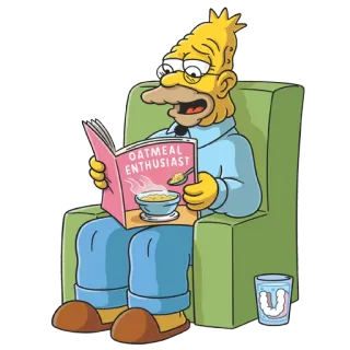 😊 759bf2c0 Abe Simpson The Simpsons OATMEAL
ENTHUSIAST cartone animato, nonno, farina d'avena, libro, vecchio, simpson, sedia telegram sticker