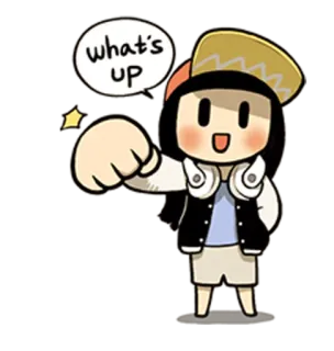👊 6f5cbb27 what's up 卡通, 问候, 友好的, 可爱, 女孩, 怎么样 telegram sticker