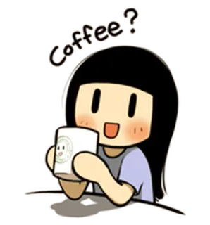 ☕ 978a7f97 Coffee? 咖啡, 饮料, 可爱, 女孩, 卡通, 问题 telegram sticker