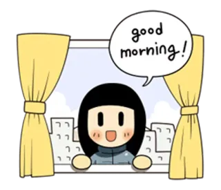 🙋 9aae02d3 good morning! 早上好, 卡通, 窗户, 问候, 可爱 telegram sticker
