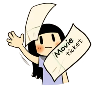 🎬 cd9e70f9 Movie ticket 电影, 门票, 卡通, 电影, 娱乐, 女孩 telegram sticker