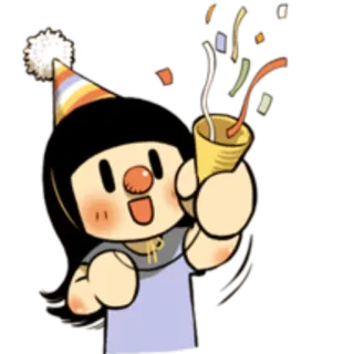 🎊 e2983ed4 派对, 庆祝, 彩带, 卡通, 女孩, 生日, 帽子 telegram sticker