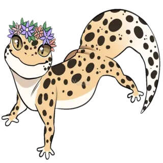 😊 c0991f7d hagedis, gekko, luipaardgekko, dier, reptiel, bloemen telegram sticker