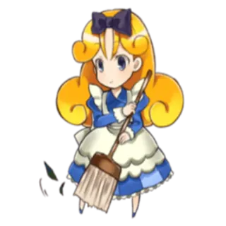 🍂 4c11f7be cartone animato, personaggio, ragazza, bionda, vestito, cameriera, scopa telegram sticker